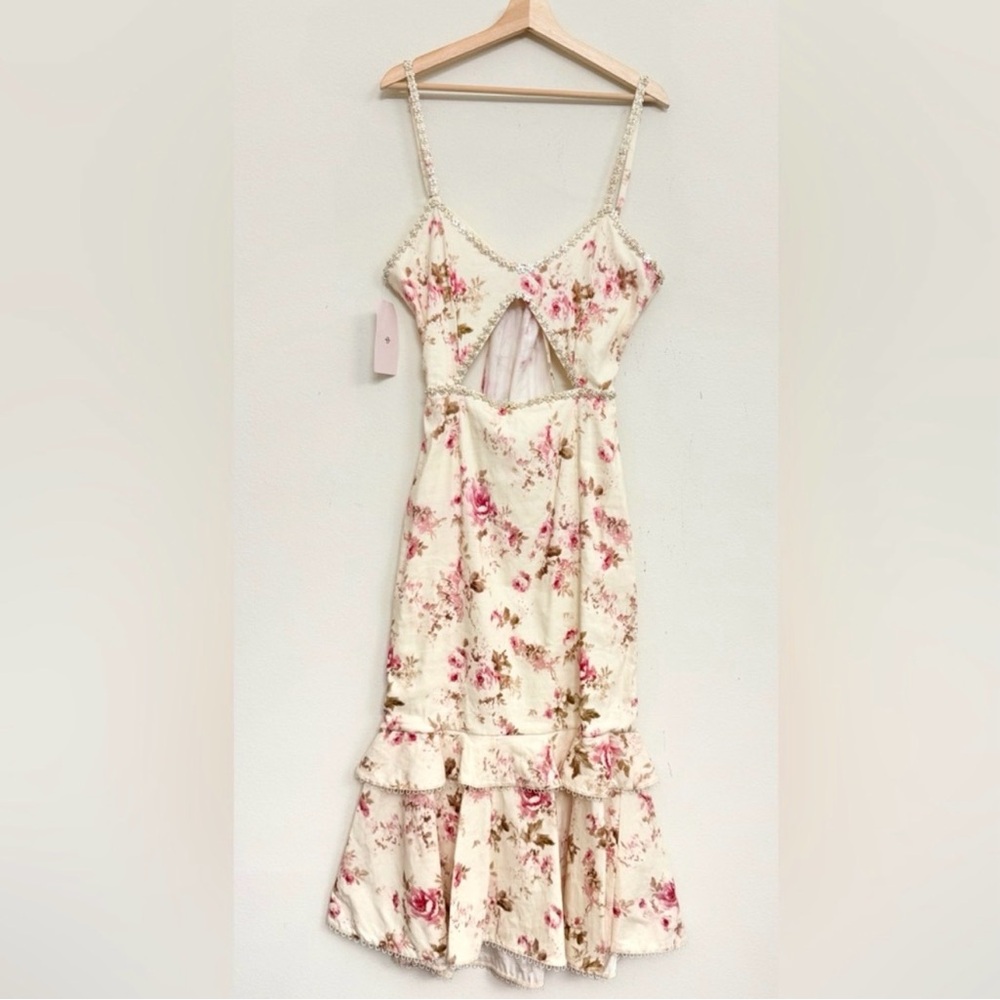 NWT V. Chapman Luna Linen Blend Midi Dress in English Rose Size 8 crystals - Picture 5 of 11